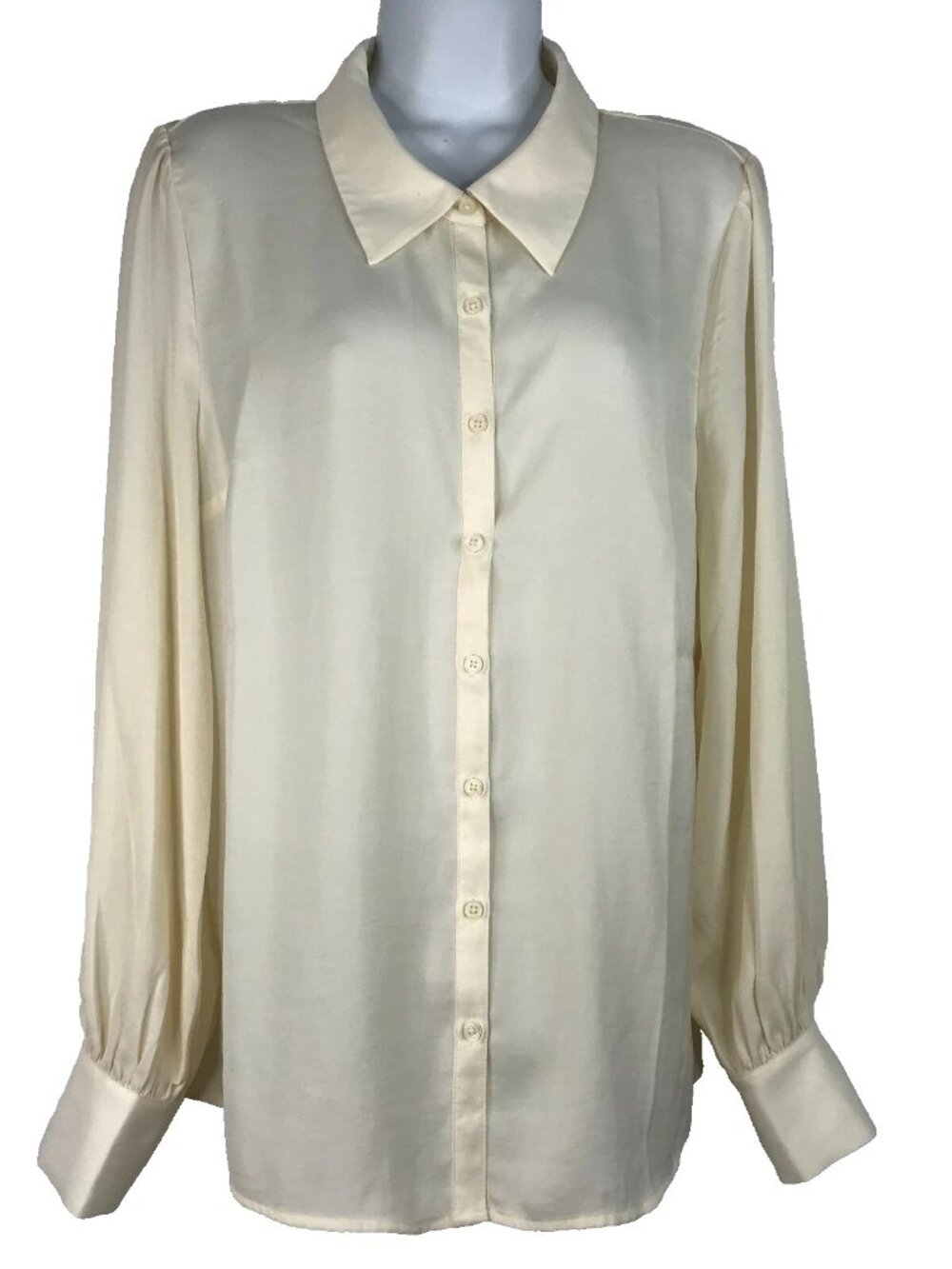 ModCloth Undeniably Inspired Blouse Shirt Size L Semi Sheer Ivory Balloon Sleeve